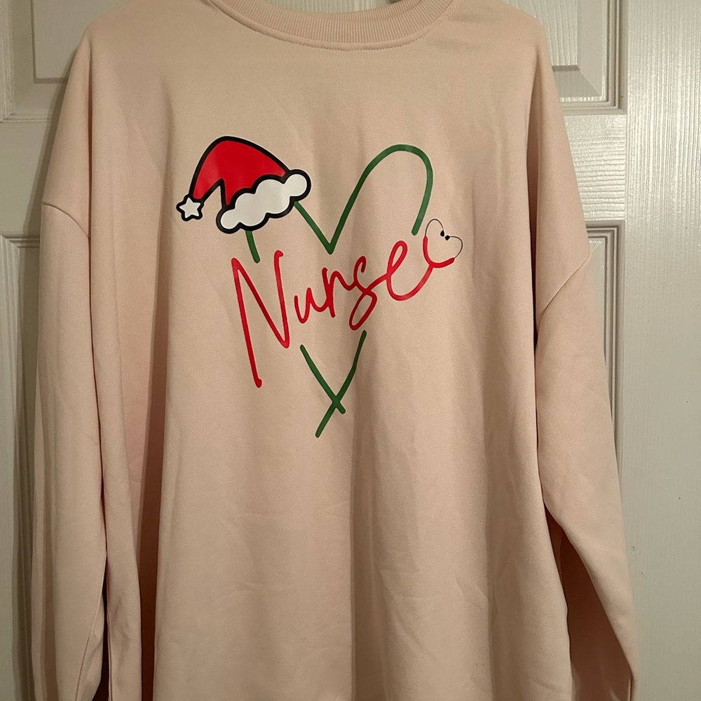Super Cute Cream Santa Hat Sweat Shirt Size 4x